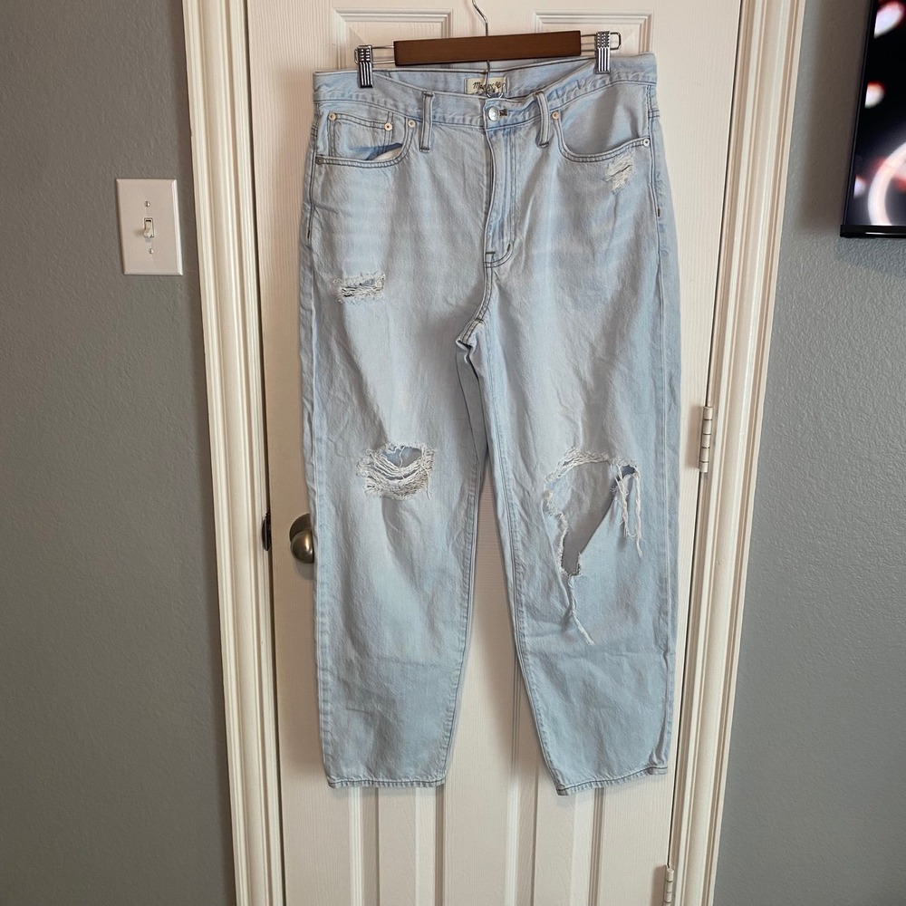 Madewell The Slouchy Boyjean Light Wash Distressed Ripped Denim Jeans Size 30
